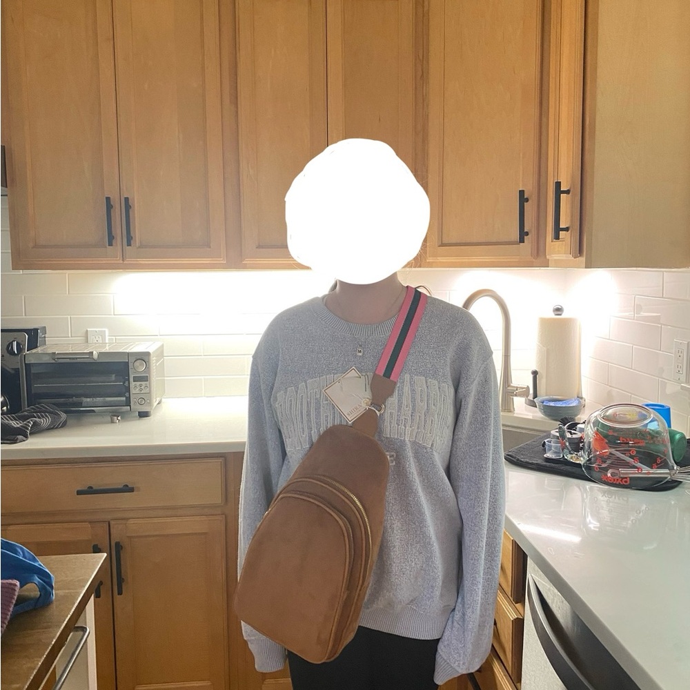 Shiraleah Tan Crossbody Bag with Pink Strap